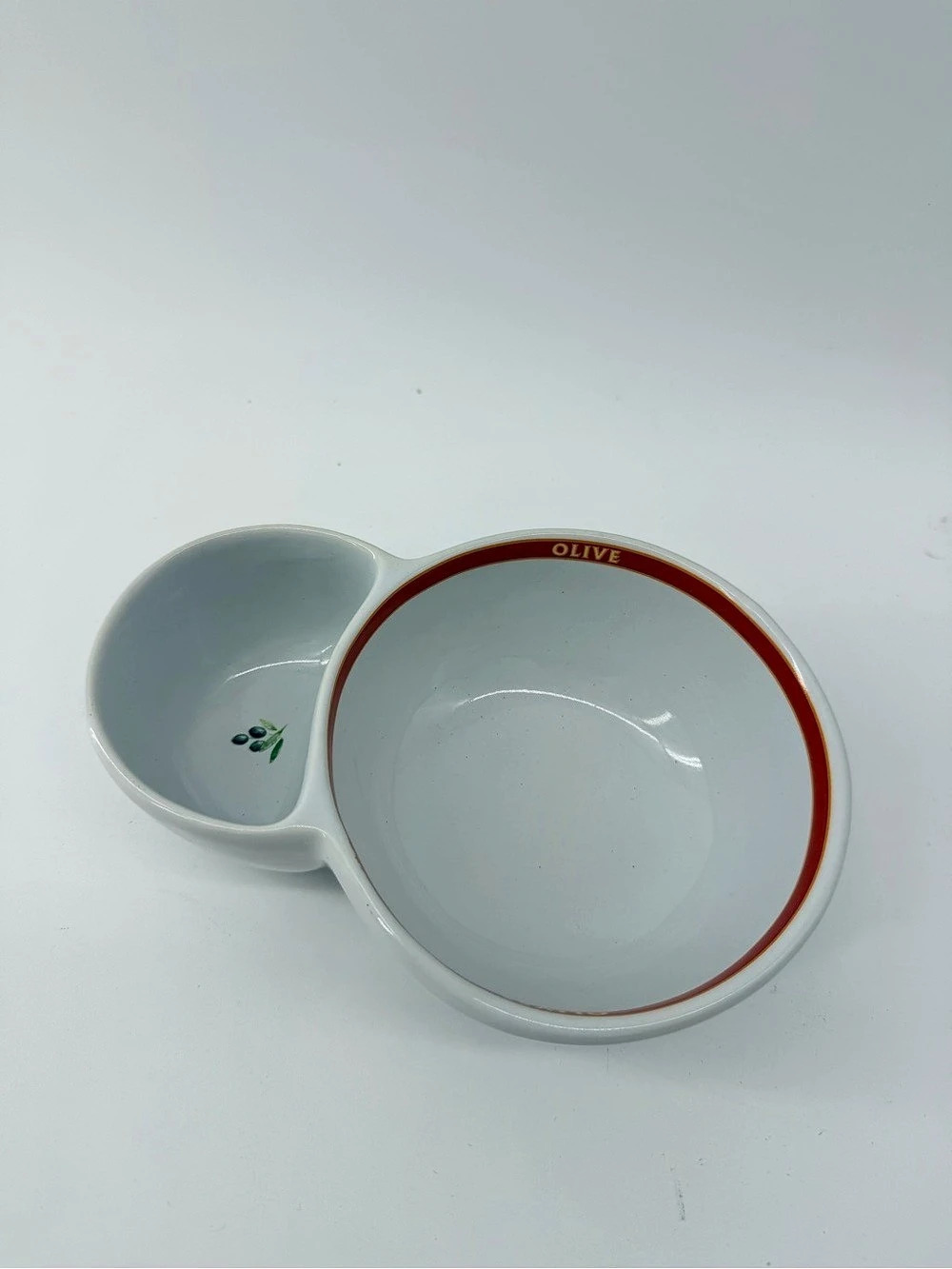 Pottery Barn Pasta Rustica Olive Double Bowl White & Red